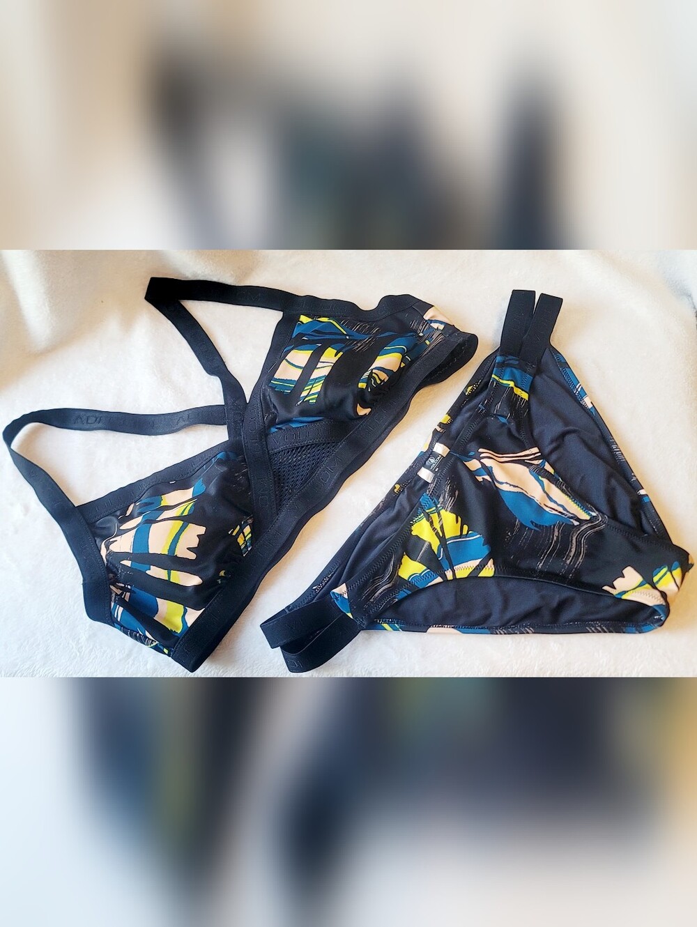 Volcom Bikini Top & Double Strap Bottom, Bikini Set W/ Mesh On Front & Back Sz L